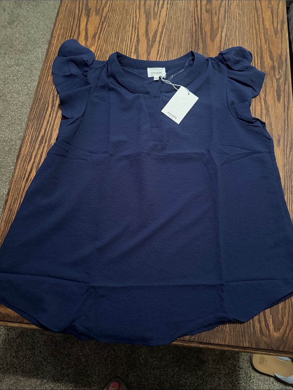 ANDREE BY UNIT Navy Ruffle Sleeve Blouse